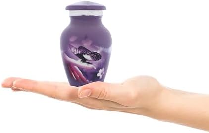 Bless International 3 Mini Brass Urn with Lid - Purple Butterfly Design
