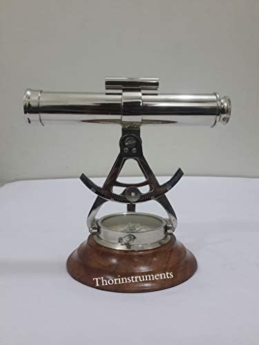 8 Inch Vintage Nautical Alidade Telescope with Wooden Base Compass Decor