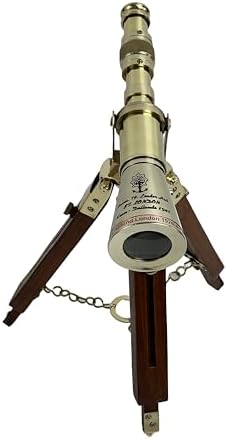 Antique Brass Telescope with Wooden Tripod Stand