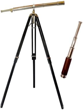 Nautical Single Barrel Nickel Black 65 Inch Antique Brass Floor Standing Telescope