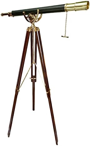 Antique Maritime Floor Standing Brass Telescope with Leather Barrel