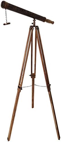 Marine Antique Nautical Floor Standing Telescope with Adjustable Tripod Wood Stand
