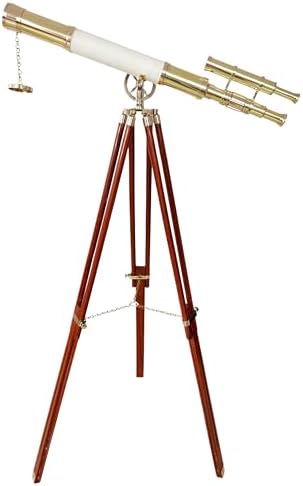 Vintage Floor Standing Telescope with Brass Finish and Wooden Tripod