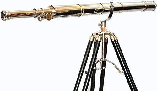 Chrome Nickel Nautical Telescope Floor Standing Wooden Tripod Stand