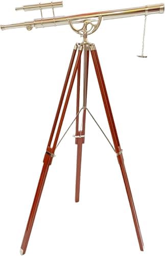Vintage Brass Telescope with Wooden Tripod and Nickel Finish