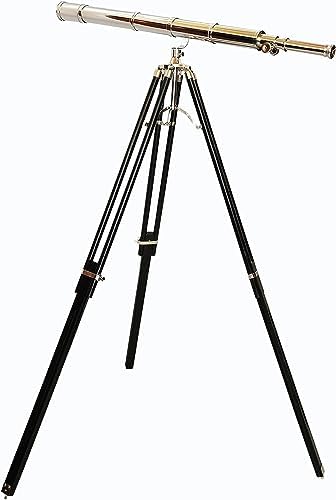 Chrome Nickel Nautical Telescope Floor Standing Wooden Tripod Stand