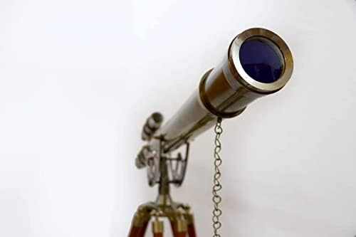 Maritime Antique Double Barrel Telescope with Brass Mount and Wooden Tripod