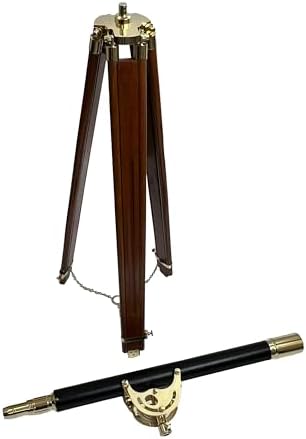 32 Inch Brass And Leather Mounted Telescope With 10x Magnification On Adjustable Wood Stand