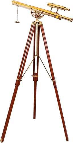 Vintage Marine Brass Telescope with Wooden Tripod