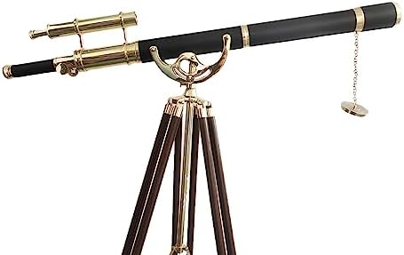 Vintage Double Barrel Brass Telescope with Leather Tube