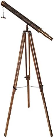 Marine Antique Nautical Floor Standing Telescope with Adjustable Tripod Wood Stand