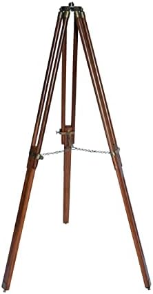 Single Barrel Vintage Floor Telescope Decor Black Leather Brass Wood Tripod