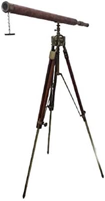Vintage Antique Telescope with Leather Nautical Wheel Tripod Stand