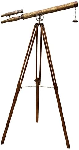 Vintage Double Barrel Telescope Spyglass with Brass and Teak