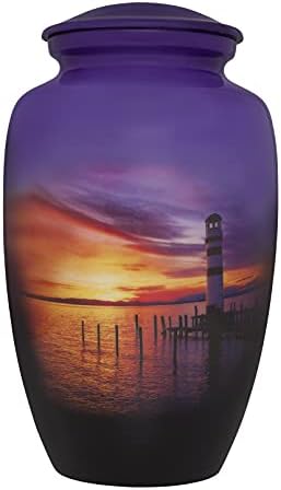 Lighthouse Cremation Urn - Sunset Design for Adult Ashes - Handmade Aluminum