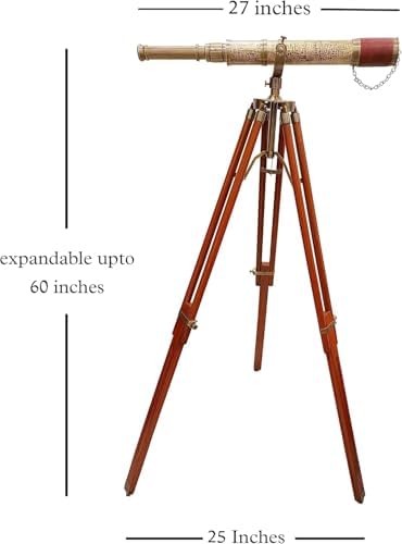 Nautical Handmade Telescope with Brown Leather and Wooden Tripod