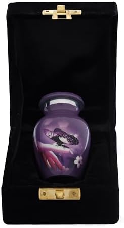 Bless International 3 Mini Brass Urn with Lid - Purple Butterfly Design
