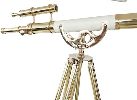 Double Barrel Shiny Brass Vintage Floor Telescope with Wooden Tripod