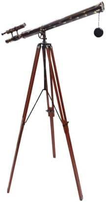 Royal Black Antique Telescope with Wooden Tripod