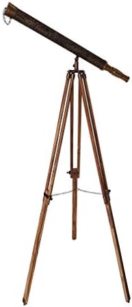 Marine Antique Nautical Floor Standing Telescope with Adjustable Tripod Wood Stand