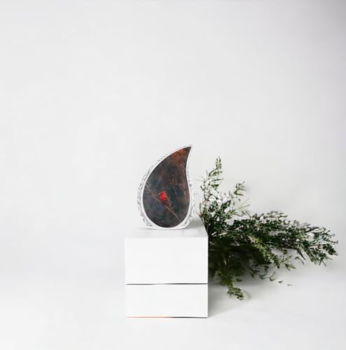 Red Cardinal Bird Dark Teardrop Cremation Urn 3 Inch