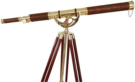 Vintage Antique Telescope with Brass Finish and Wooden Tripod
