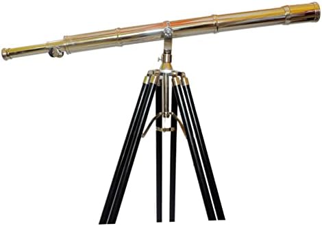 Nautical Single Barrel Nickel Black 65 Inch Antique Brass Floor Standing Telescope