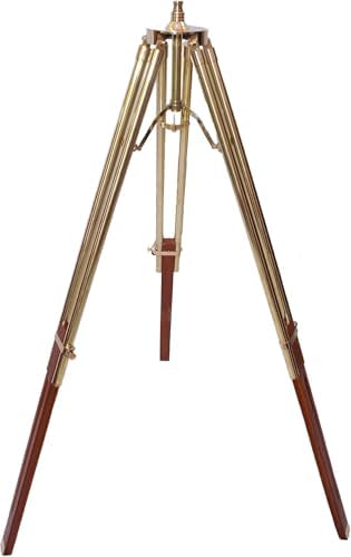 Royal Design Brass Double Barrel Nautical Telescope with Wooden Tripod