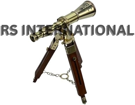 Antique Brass Telescope with Wooden Tripod Stand