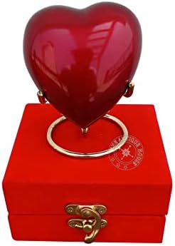 Red Heart Cremation Urn with Brass Stand and Velvet Box