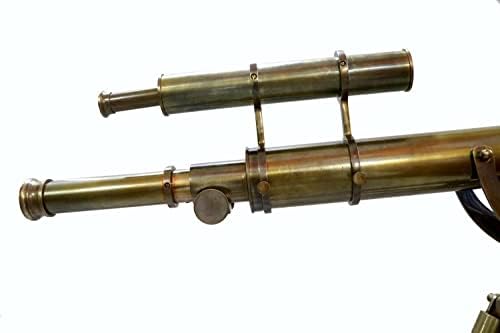 Maritime Antique Double Barrel Telescope with Brass Mount and Wooden Tripod
