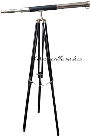 Nautical HOMEDECO - Brass Telescope with Adjustable Tripod and Wooden Stand