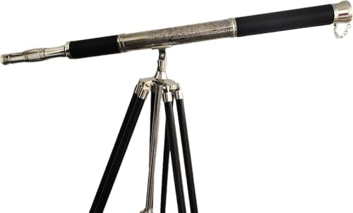 Nautical Vintage Floor Standing Brass Telescope with Black Wooden Tripod