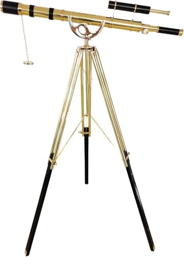 Royal Vintage Floor Standing Brass Telescope with Black Leather and Wooden Tripod
