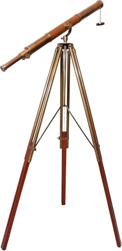 Designer Vintage Style Antique Brass Telescope Floor Standing Wooden Tripod