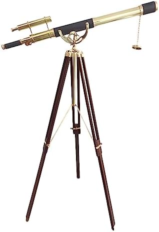 Nautical Brass Double Barrel Telescope Floor Standing Tripod Stand Decor