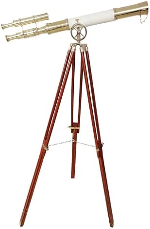 Vintage Floor Standing Telescope with Brass Finish and Wooden Tripod