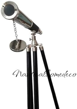Nautical HOMEDECO - Brass Telescope with Adjustable Tripod and Wooden Stand
