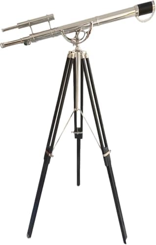 Nauticalshoppee Decorative Brass Telescope with Chrome Finish on Black Wooden Tripod