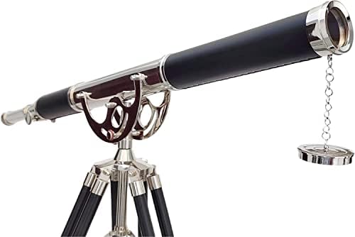 Nautical Vintage Solid Brass Telescope with Black Leather and Chrome Finish