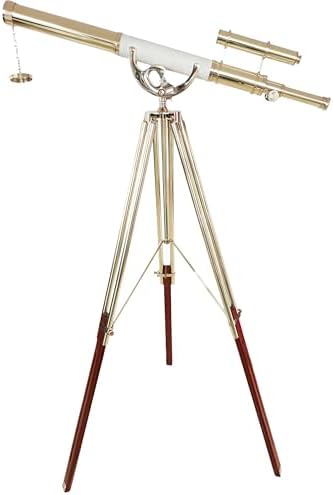 Double Barrel Shiny Brass Vintage Floor Telescope with Wooden Tripod