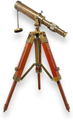 FYNJREX Nautical Brass Telescope with Wooden Stand Home Decor