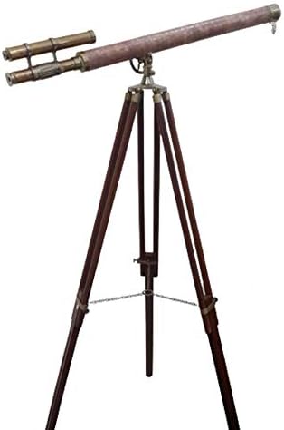 Nautical Brass Leather Telescope Floor Stand