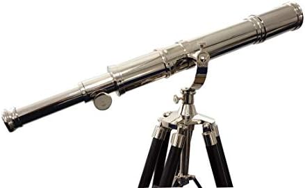 Vintage Nickel Finish Brass Telescope with Wooden Tripod