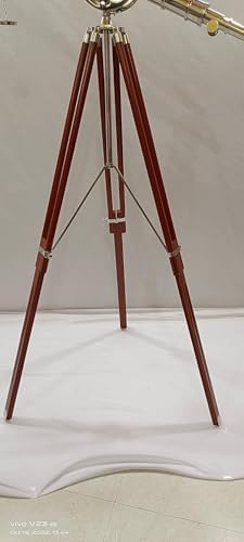 Vintage Brass Telescope with Wooden Tripod and Nickel Finish