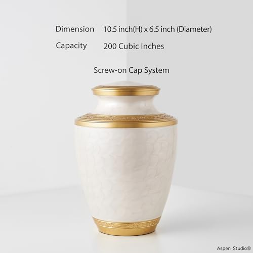 Aspen Studio White Gold Brushed Urn for Adult Human Ashes - Large Handcrafted Aluminum Urn