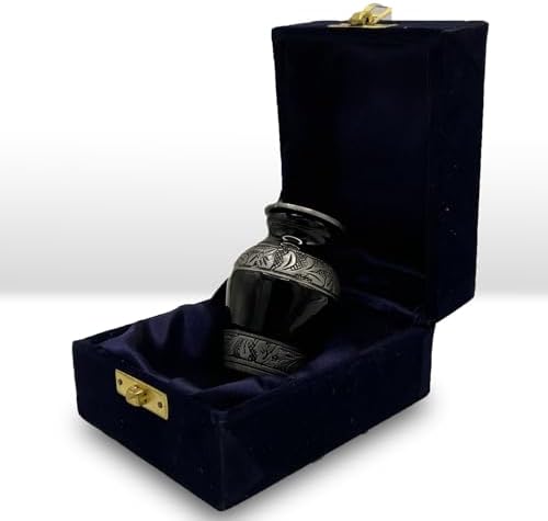 Small Cremation Urn in Green Black - Pet or Human Ashes Miniature Decorative Urn with Velvet Box