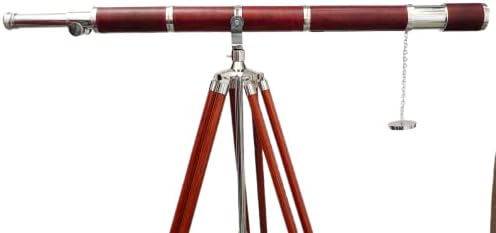 Vintage Nautical Brass Nickel Chrome Telescope with Brown Wooden Tripod