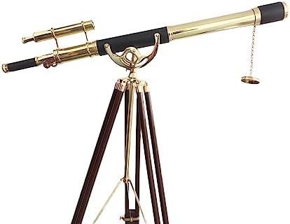 Nautical Brass Double Barrel Telescope Floor Standing Tripod Stand Decor