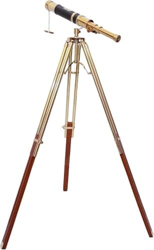 Royal Design Brass Double Barrel Nautical Telescope with Wooden Tripod